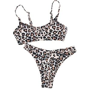 NWOT SweatyRocks Leopard Print Cheeky Bikini Swimsuit Set Top & Bottom Bandeau